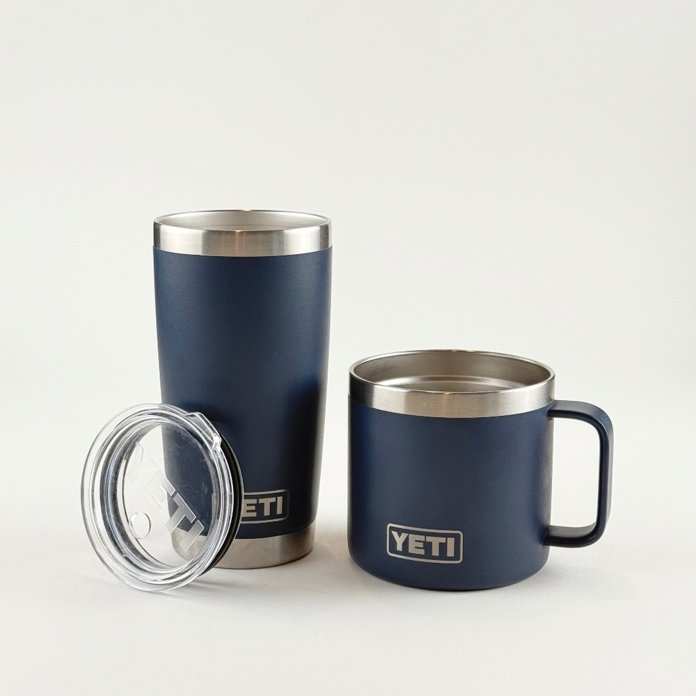 Yeti Rambler  Mug Navy 14 OZ  And Rambler Tumbler Navy W/Straw Lid 20 ounce